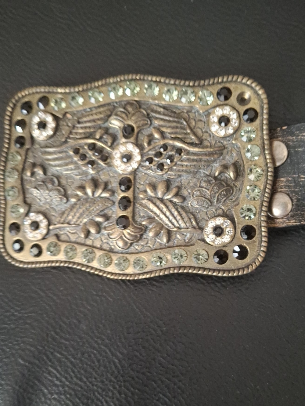 Embellished Silver-Tone Cross Buckle Belt Accessory Sz M Adjustable
